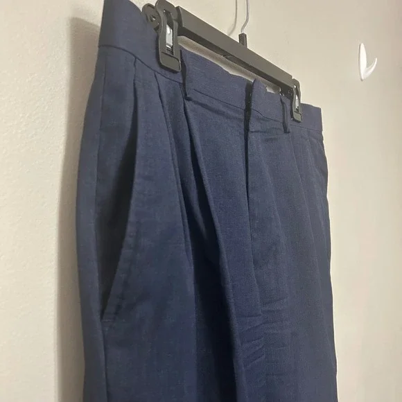 Jos A Bank Trousers Men 35x29 Navy Blue Pleated Cuffed Classic 100% Wool Slacks - Picture 8 of 11